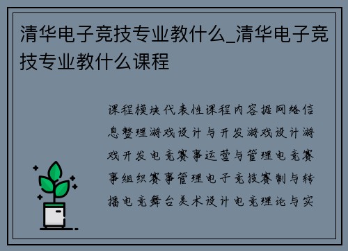 清华电子竞技专业教什么_清华电子竞技专业教什么课程
